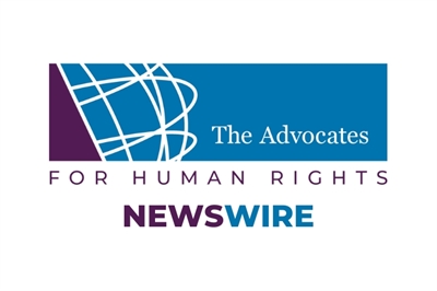 [ai] Logo of The Advocates for Human Rights featuring a globe design in blue and purple colors, with the text "The Advocates for Human Rights" and "NEWSWIRE" below it in a bold font.